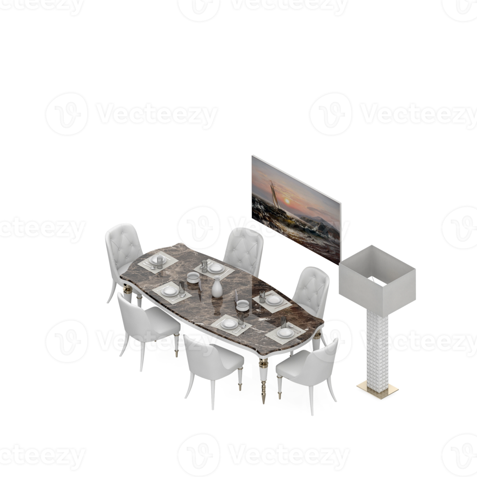 renderização 3d de perspectiva de conjunto de mesa isométrica png