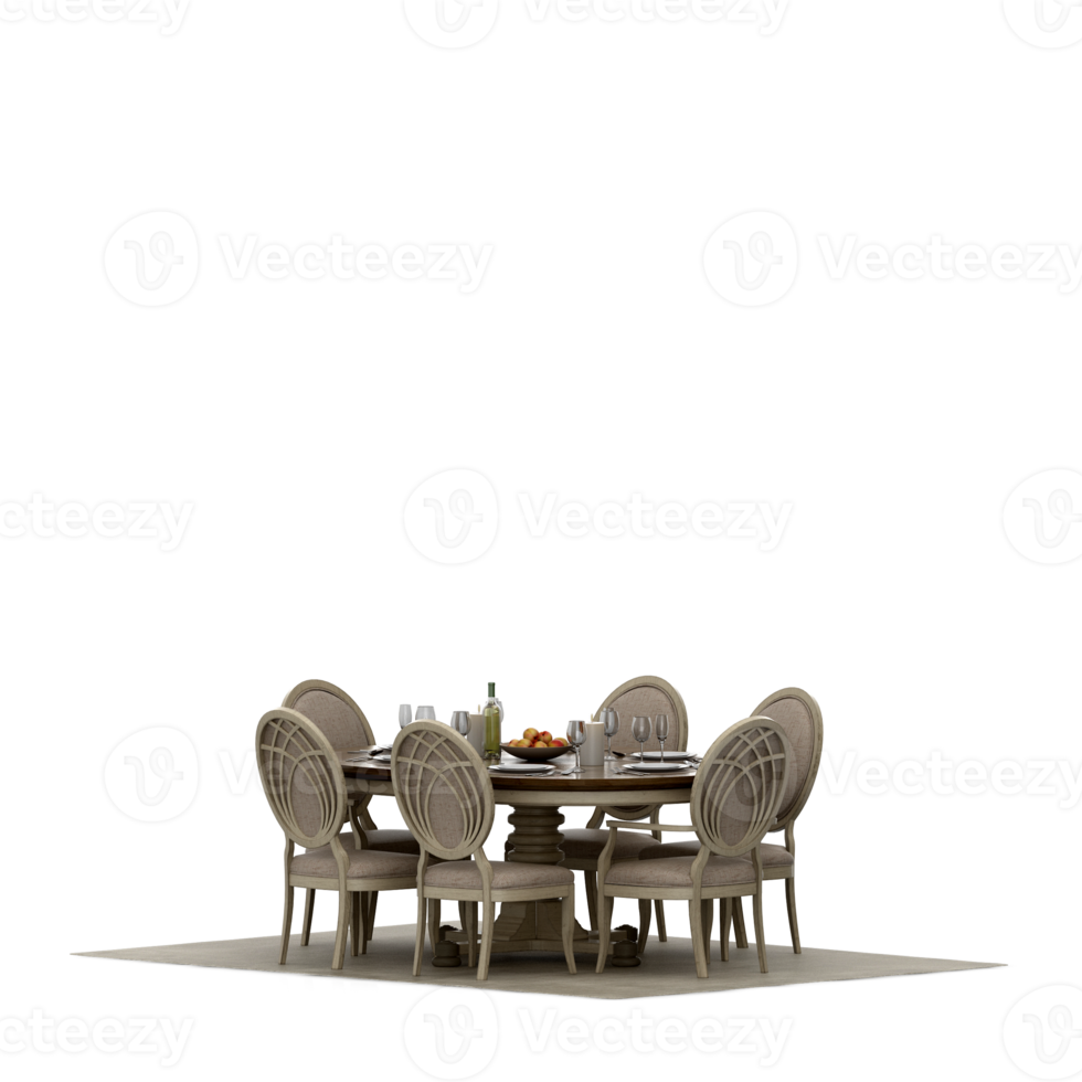 Isometric Table set front 3D render png