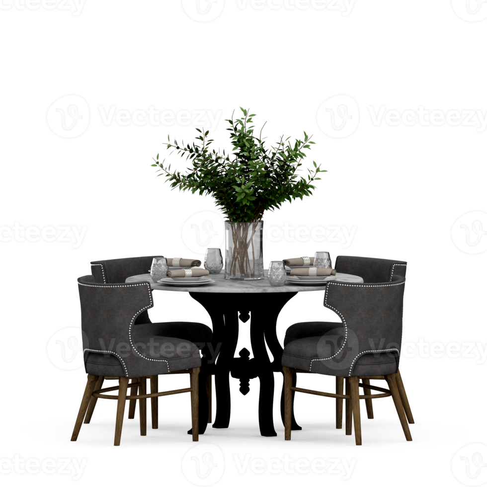 Isometric Table set front 3D render png