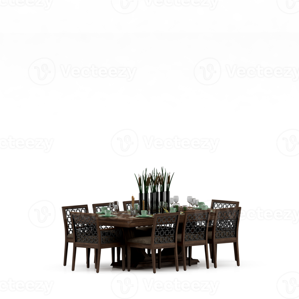 Isometric Table set front 3D render png