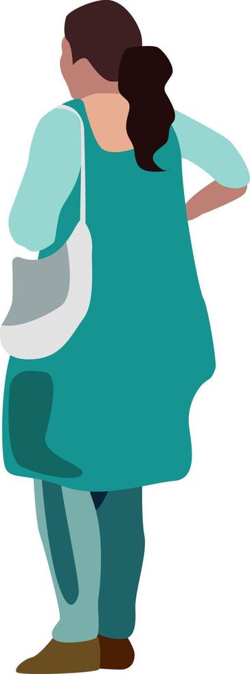 chica de vestido verde, ilustración, vector sobre fondo blanco.