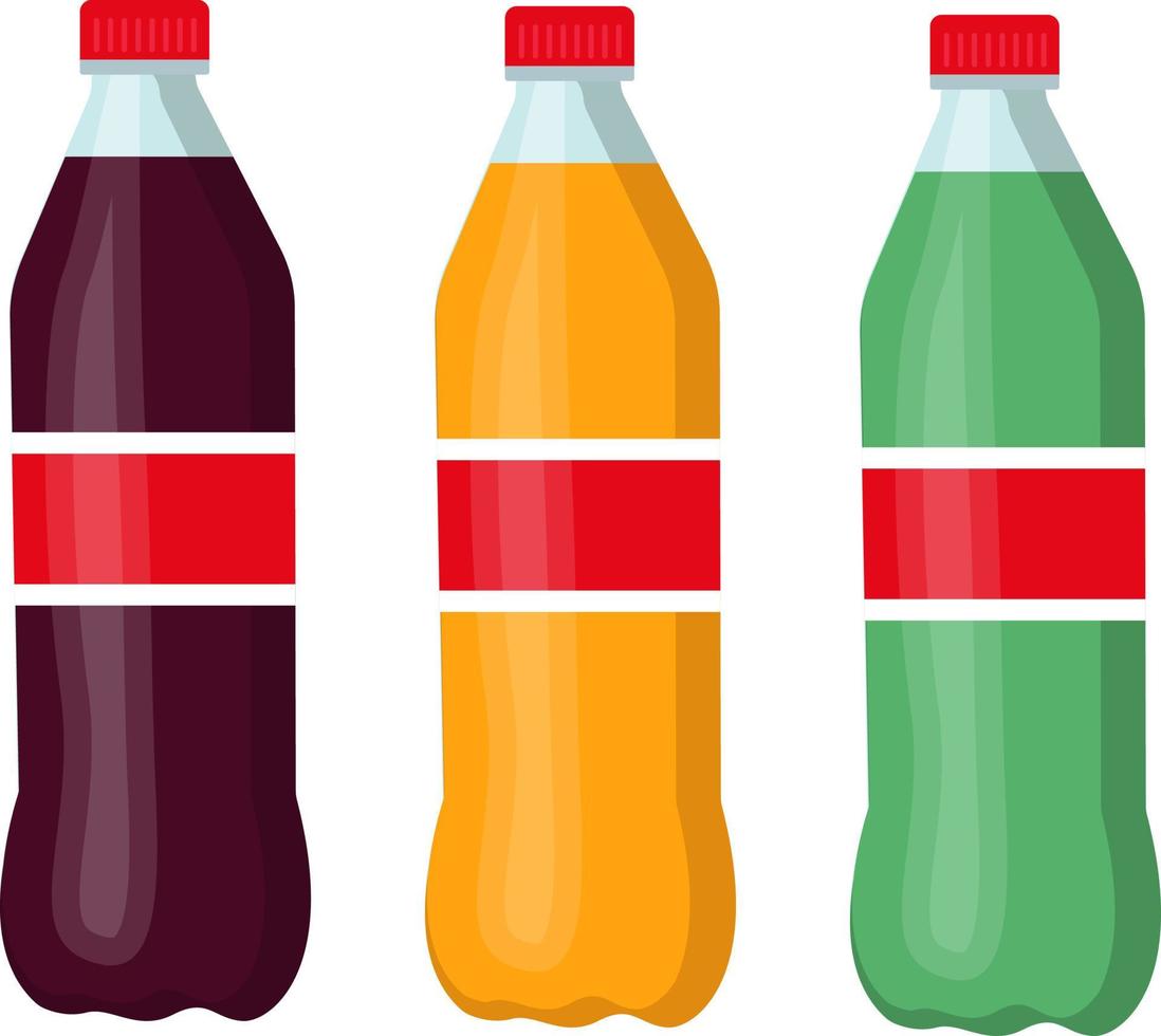 Botellas de refresco, ilustración, vector sobre fondo blanco.