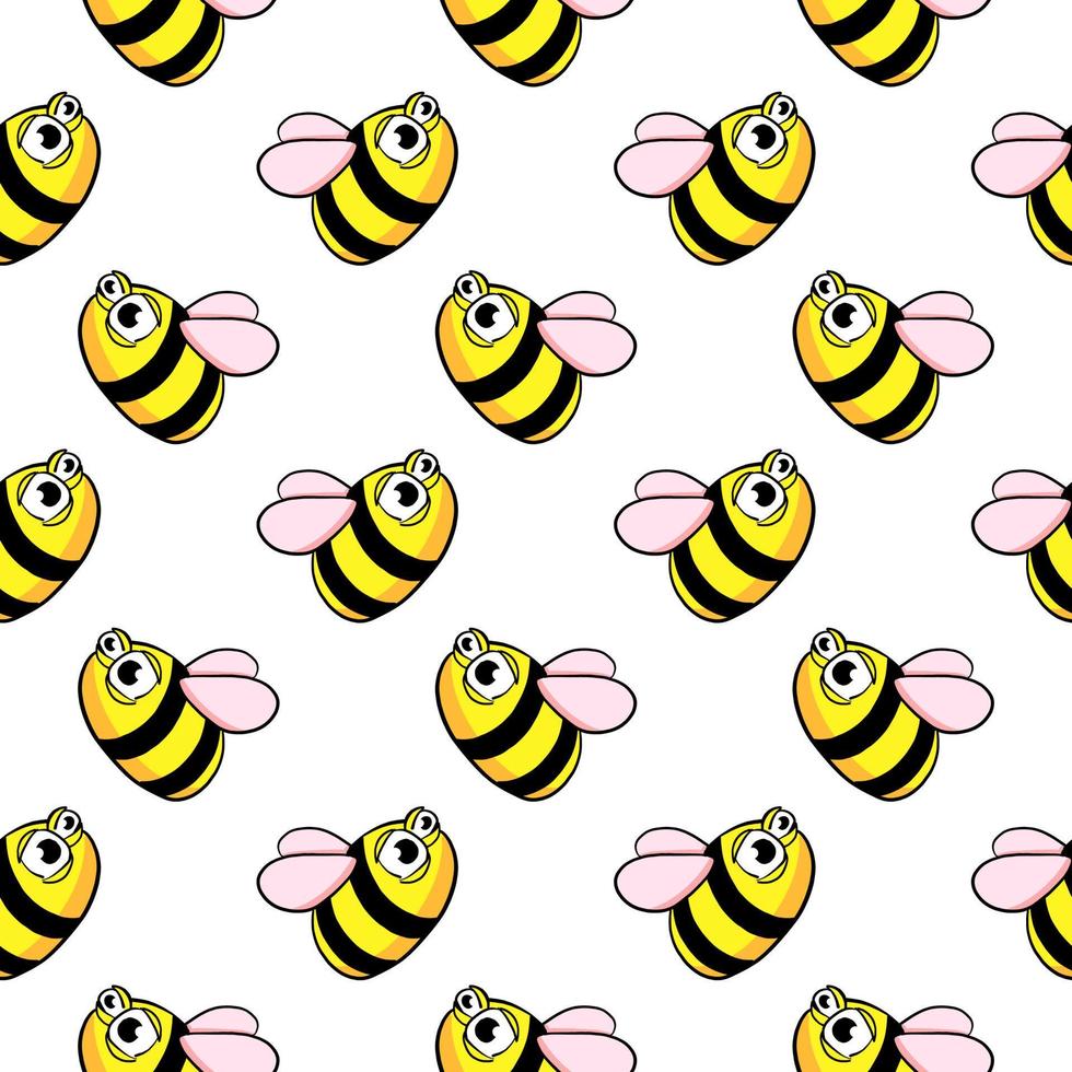 pequeña abeja amarilla, patrón sin costuras sobre fondo blanco. vector