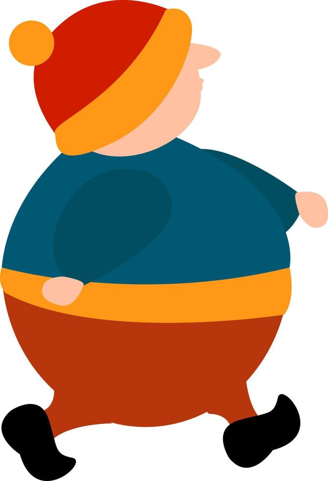 Fat boy walking, illustration, vector on white background.