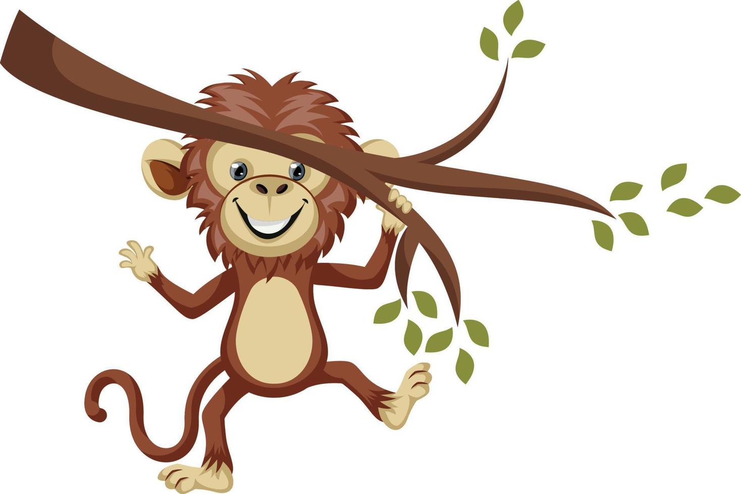 Monkey on a branch, illustration, vector on white background.