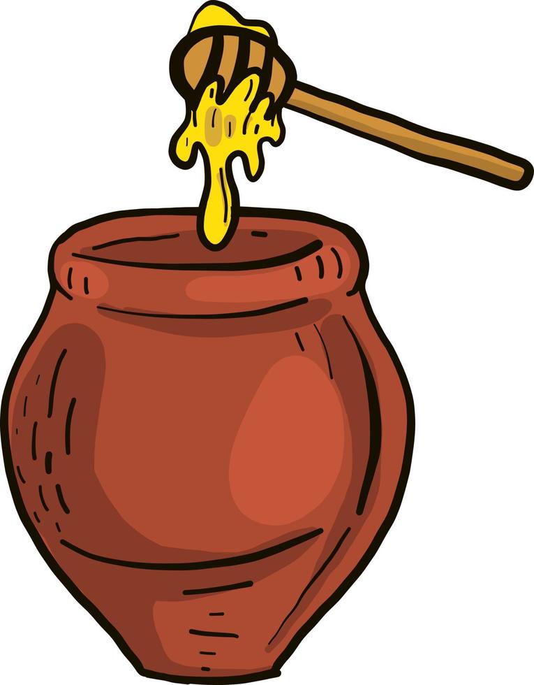 Long pot of honey, illustration, vector on white background.