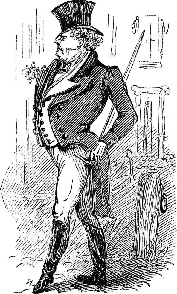 hombre con sombrero de copa, ilustración vintage vector