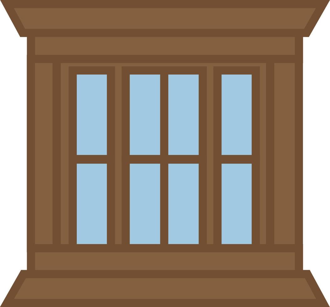 Brown frame home window, illustration, vector, on a white background. vector