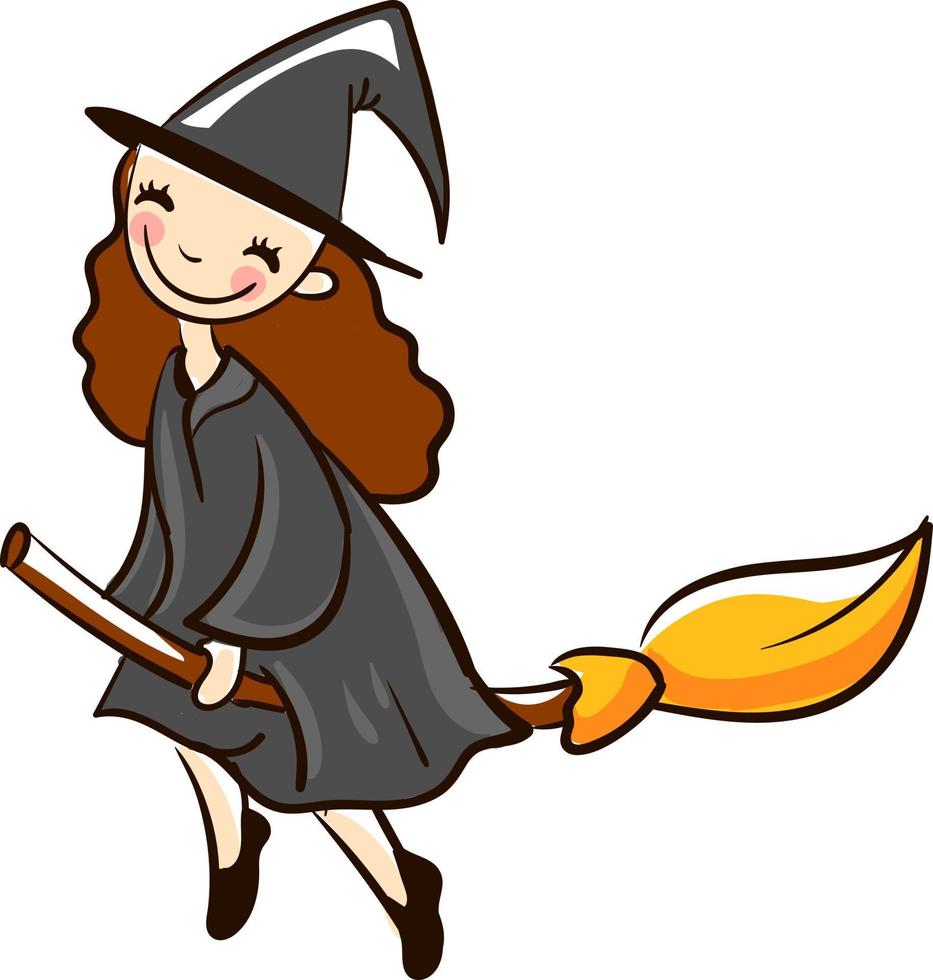 Witch flying on broom, illustration, vector on white background