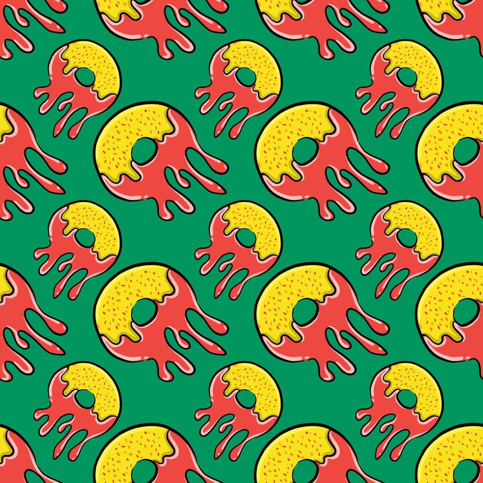 Donuts pattern, seamless pattern on green background. vector