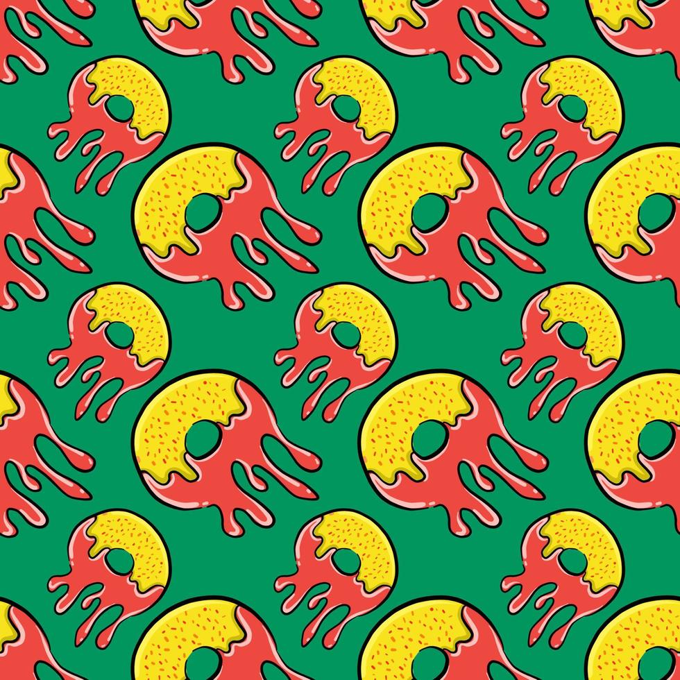 Donuts pattern, seamless pattern on green background. vector