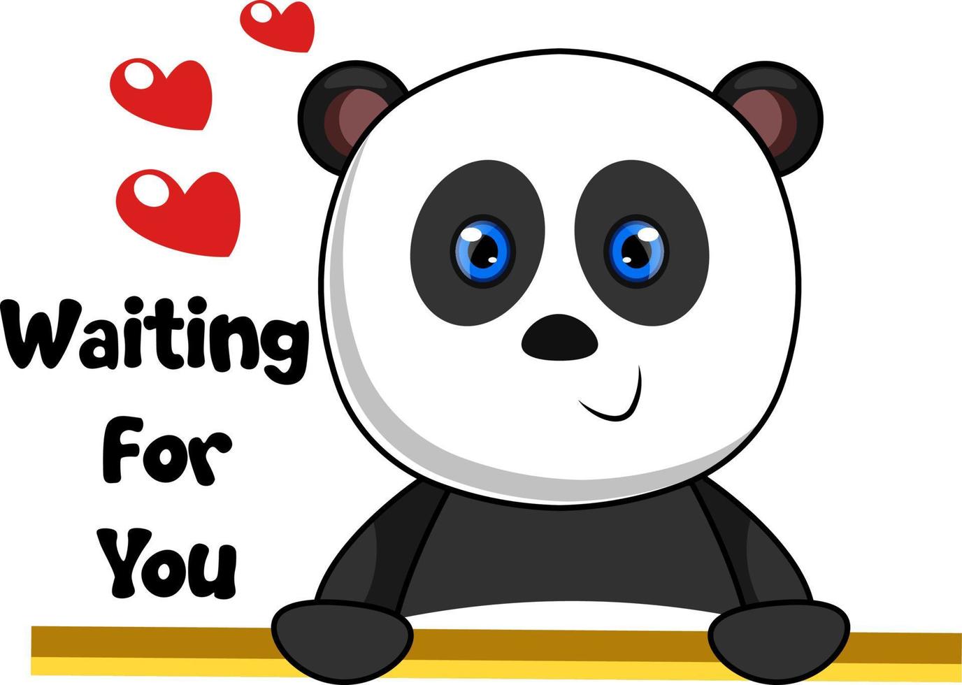 Panda waiting love, illustration, vector on white background.