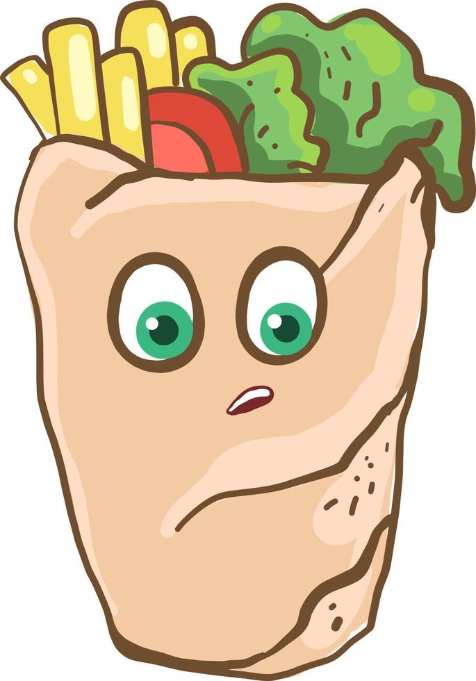 Taco in bad mood , illustration, vector on white background