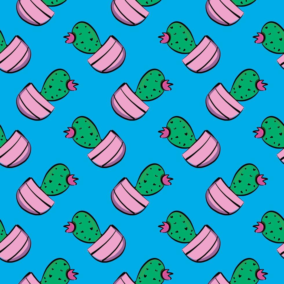 Baby cactuses,seamless pattern on blue background. vector