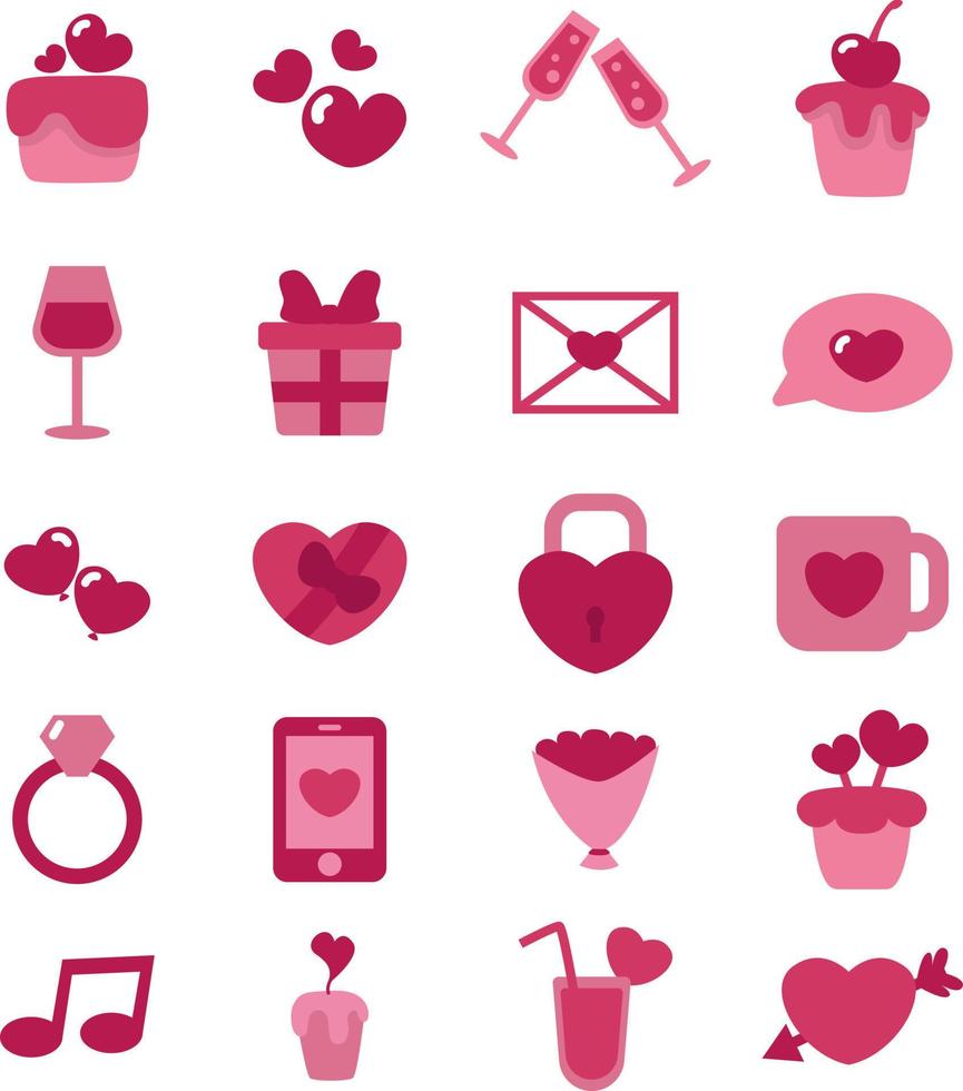 Valentine day icon pack, illustration, vector on a white background.