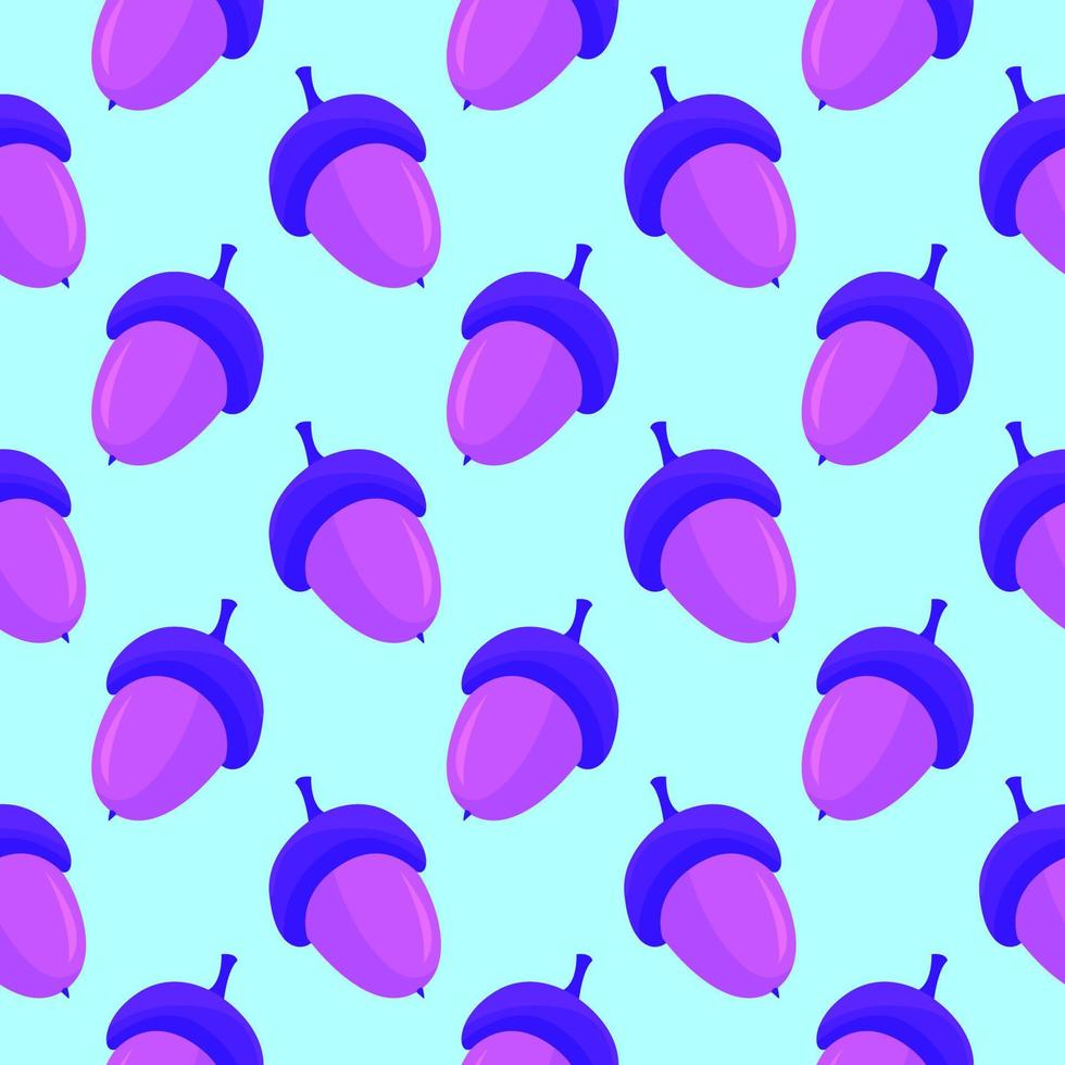 Purple acorn, seamless pattern on blue background. vector