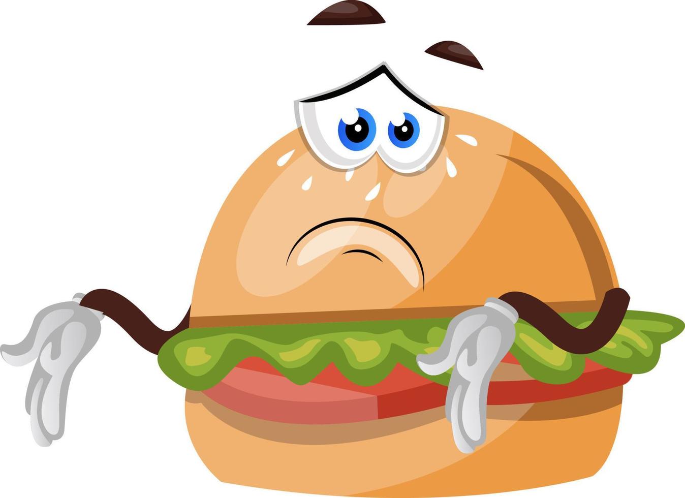 Sad burger, illustration, vector on white background.