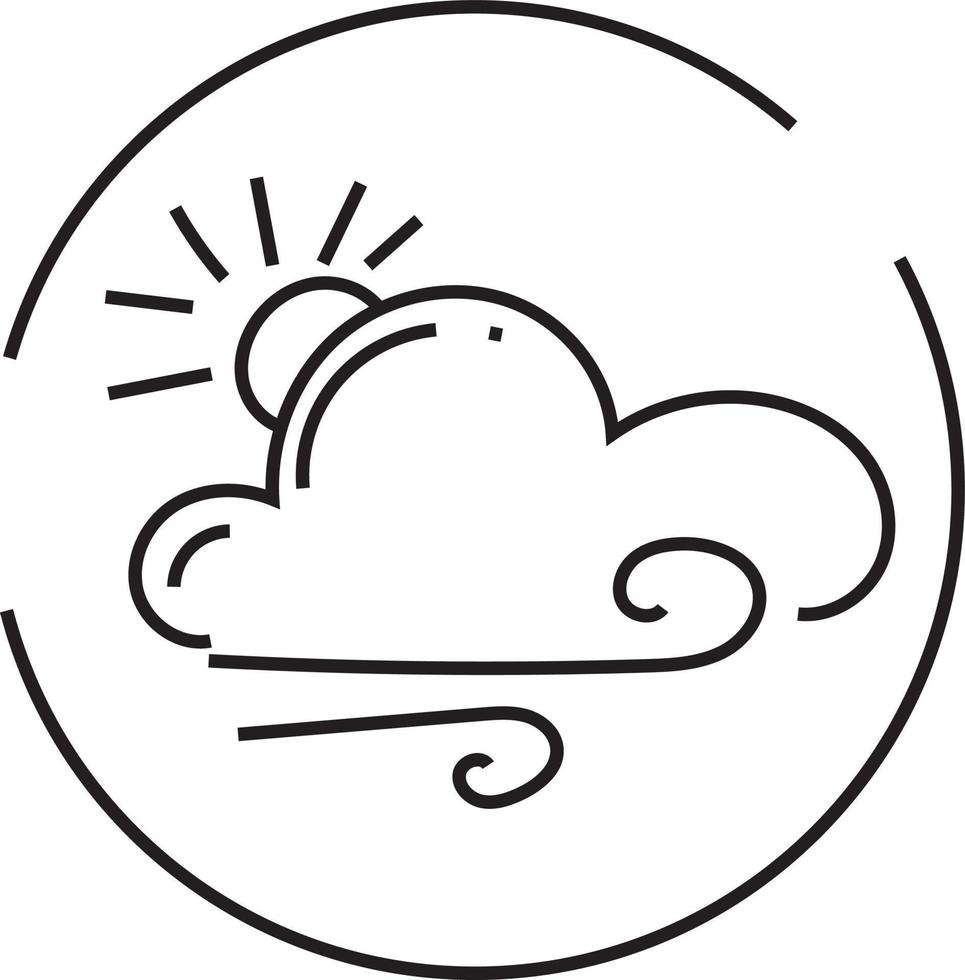 nublado con viento y sol, ilustración de icono, vector sobre fondo blanco