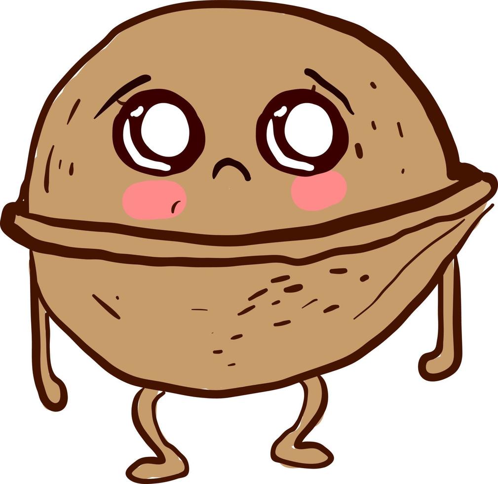 Sad walnut, illustration, vector on white background.