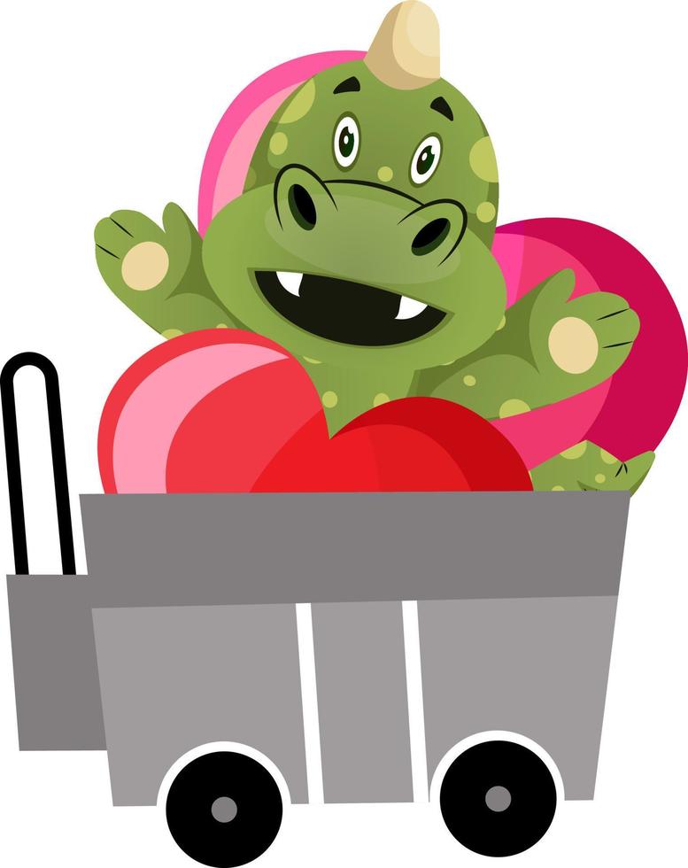 Green dragon is in love, illustration, vector on white background.