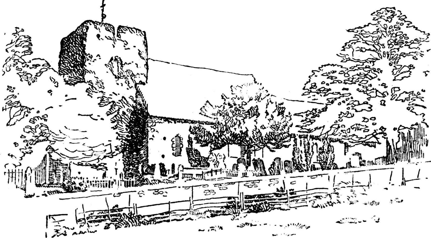 St. Martin's Church, Canterbury, vintage illustration. vector