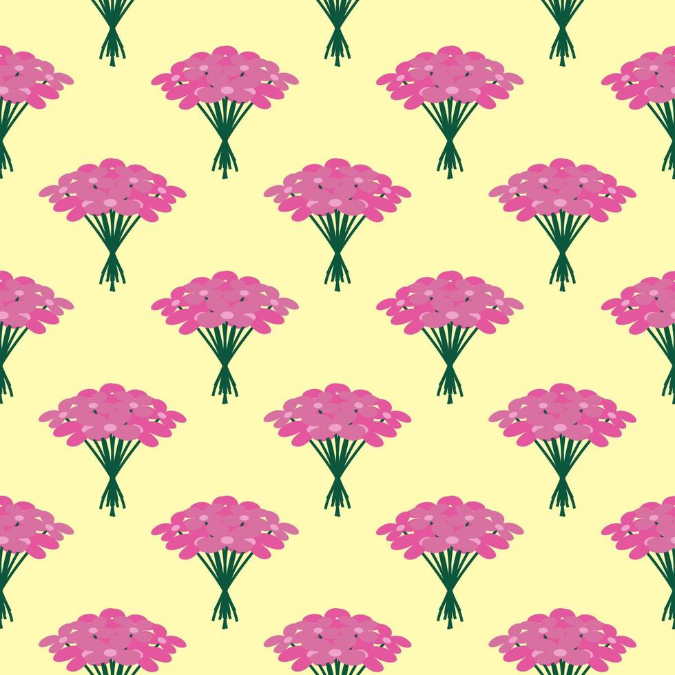 Pink bouquet of flowers,seamless pattern on yellow background. vector