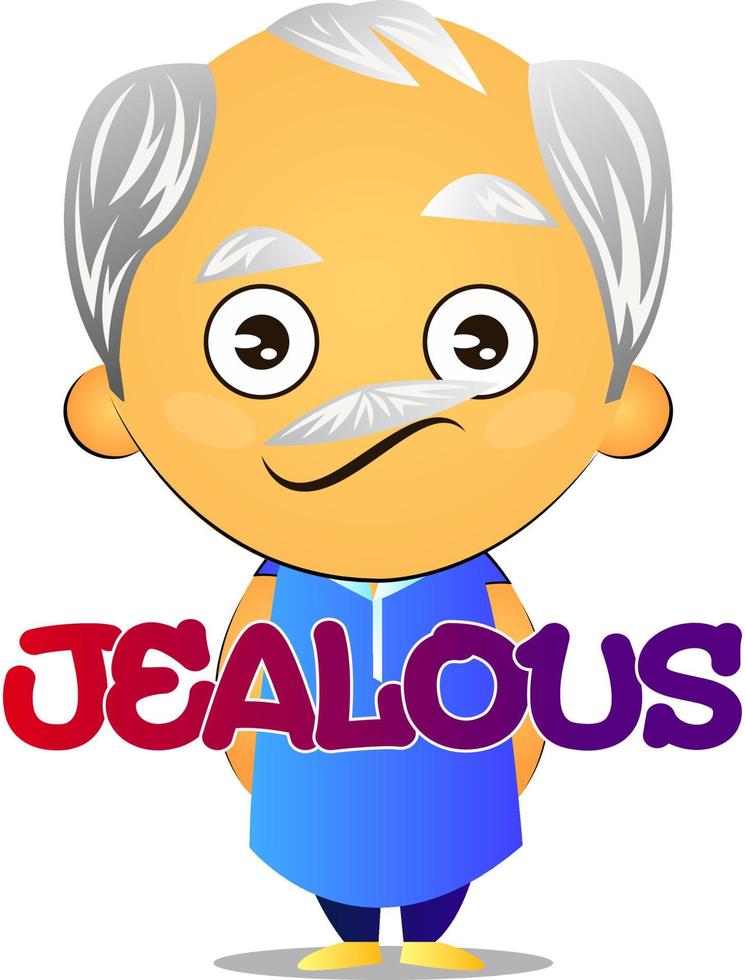 Old man is jealous, illustration, vector on white background.