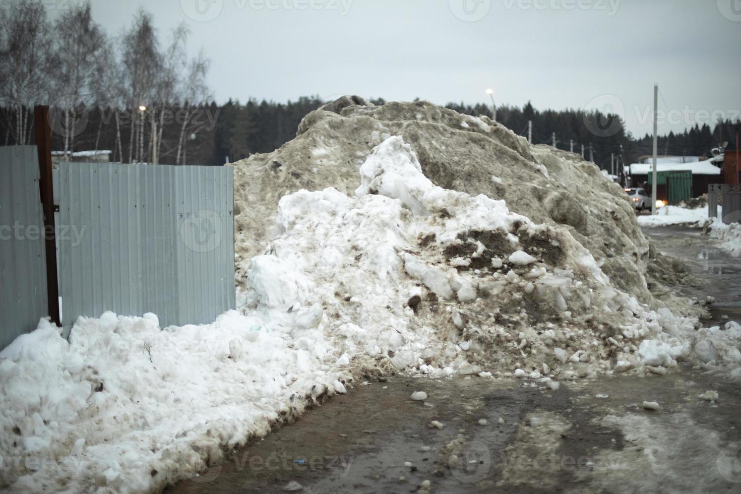 Fence is covered with snow. Removed snow to side of road. photo