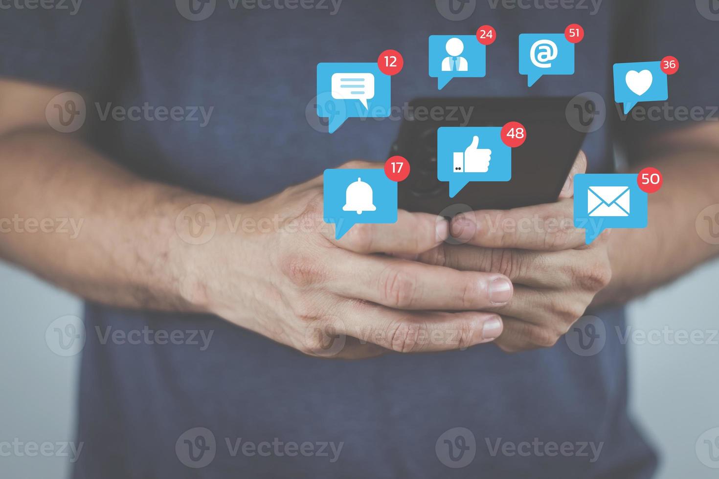 Social media technology concept, man hand using smartphone Login to the online network Use social media to do business and marketing payment from home through the Internet. photo