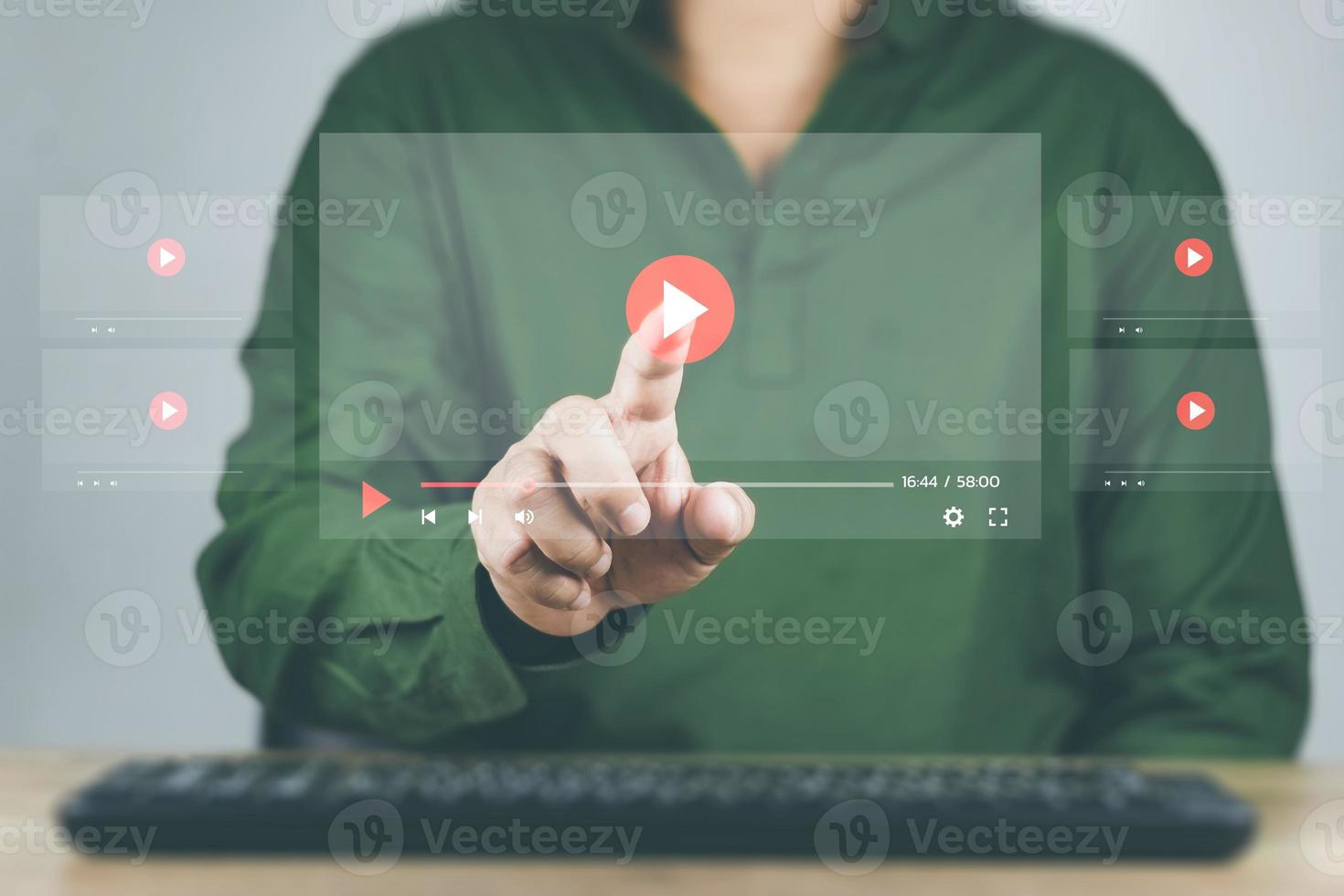 Concept of streaming online. Men's hands showing streaming screen. To represent the use of the Internet online photo
