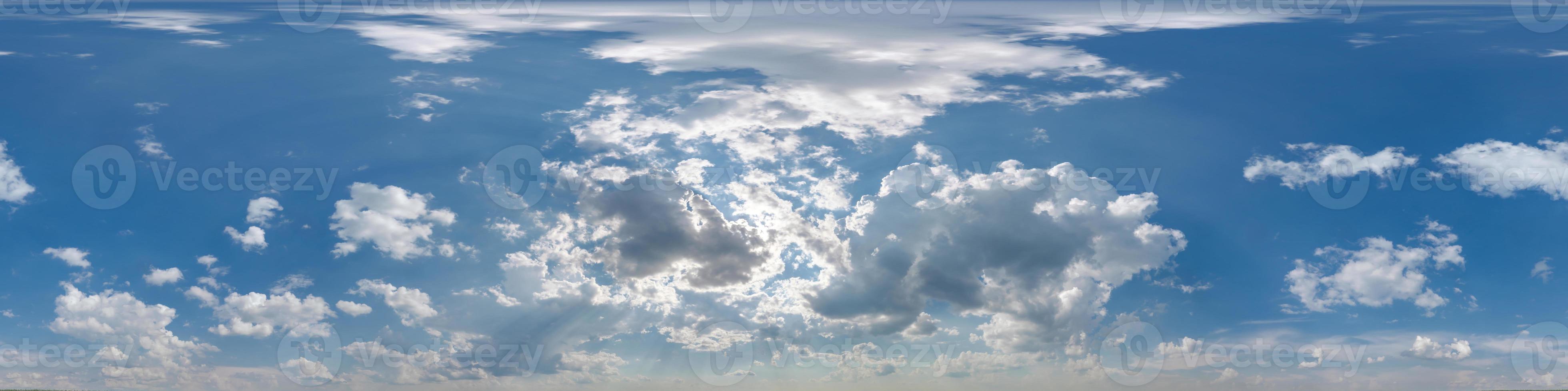 blue sky with beautiful clouds as seamless hdri 360 panorama view with zenith for use in 3d graphics or game development as sky dome or edit drone shot photo