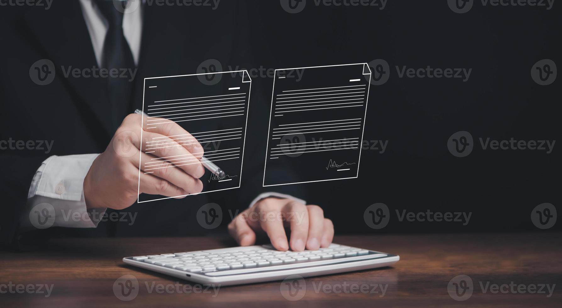 Online business with digital document  contact signature on mobile phone, e-signing, digital document management, paperless office, signing business contact concept. photo