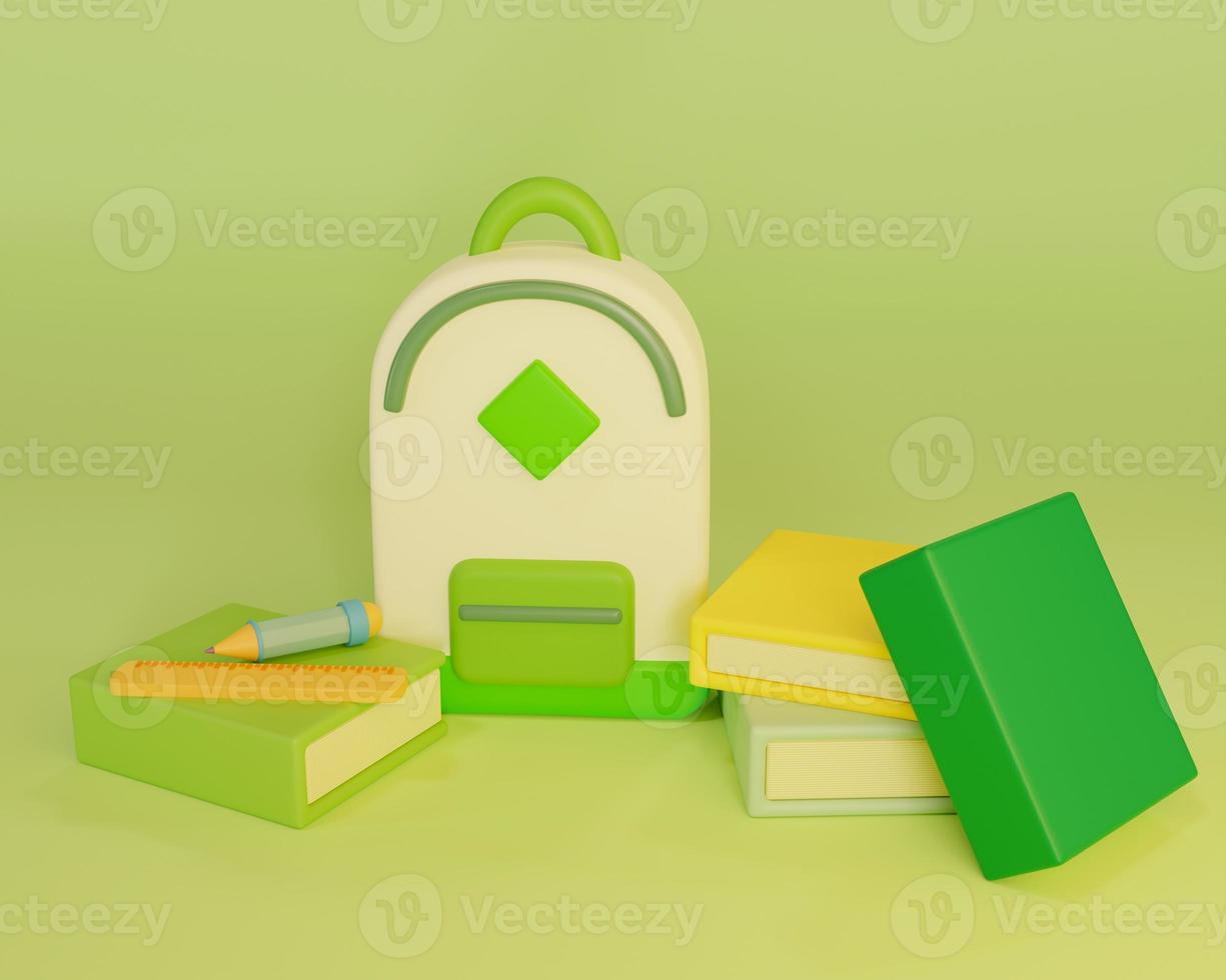 Backpack with books 3D illustration photo