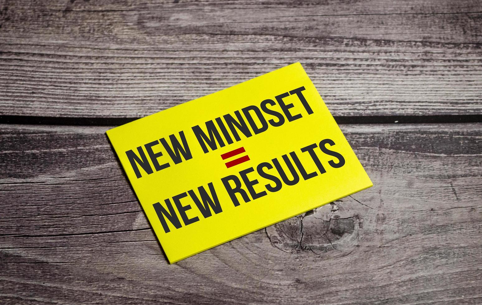 New Mindset - New Results on yellow sticker and wooden background photo