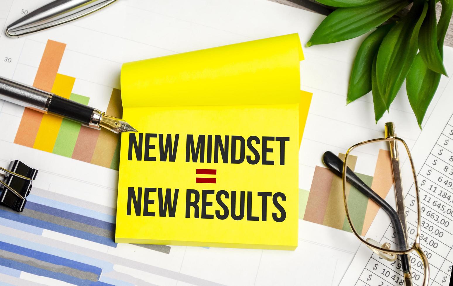 New Mindset - New Results on yellow sticker and pen photo