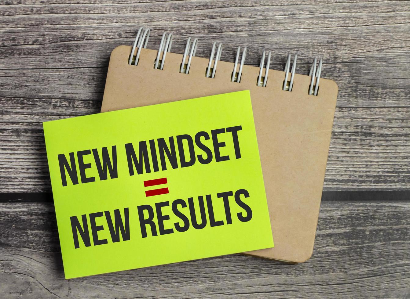 New Mindset - New Results on green sticker and notebook photo