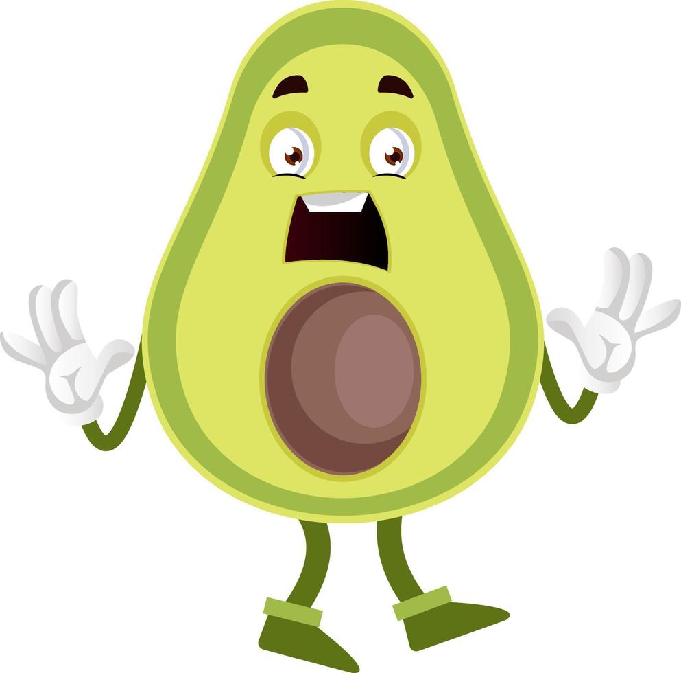 aguacate conmocionado, ilustración, vector sobre fondo blanco.