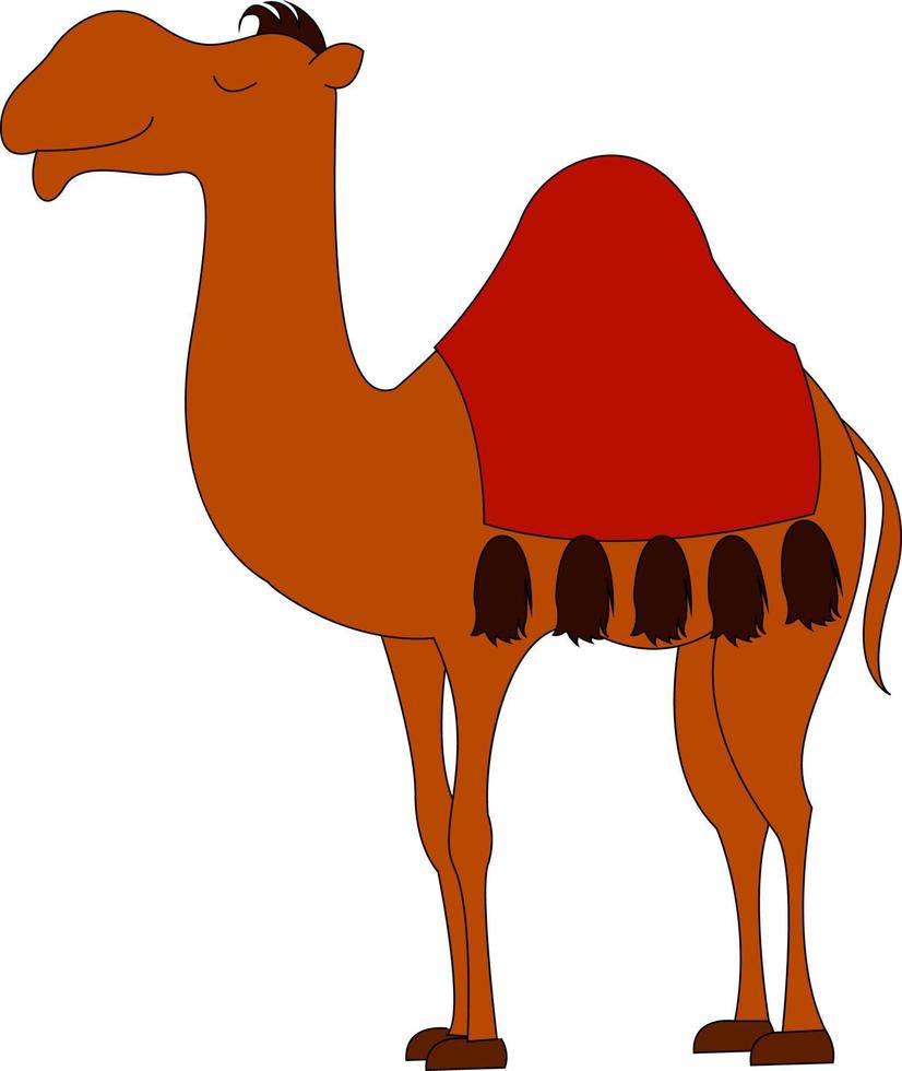 Red camel in desert, illustration, vector on white background.