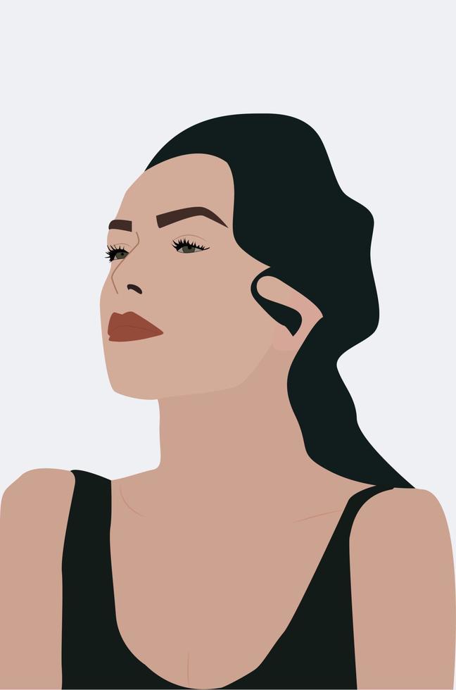 Girl in black, illustration, vector on white background.