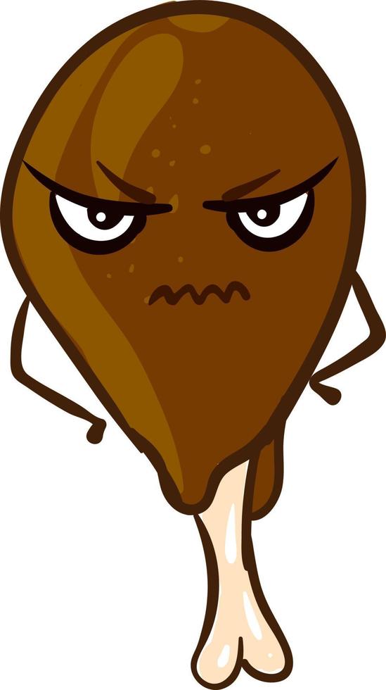 Angry chicken thigh, illustration, vector on white background.