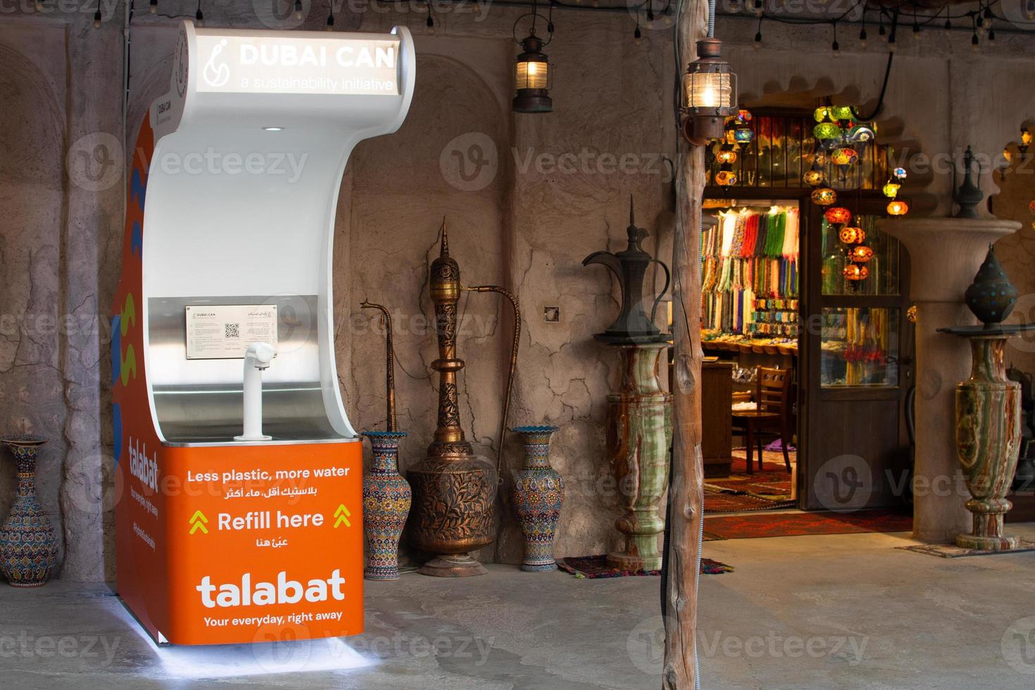 Dubai, UAE, 2022 - talabat water refill machines in public places for tourist. Save earth save water and reduce plastic concept photo