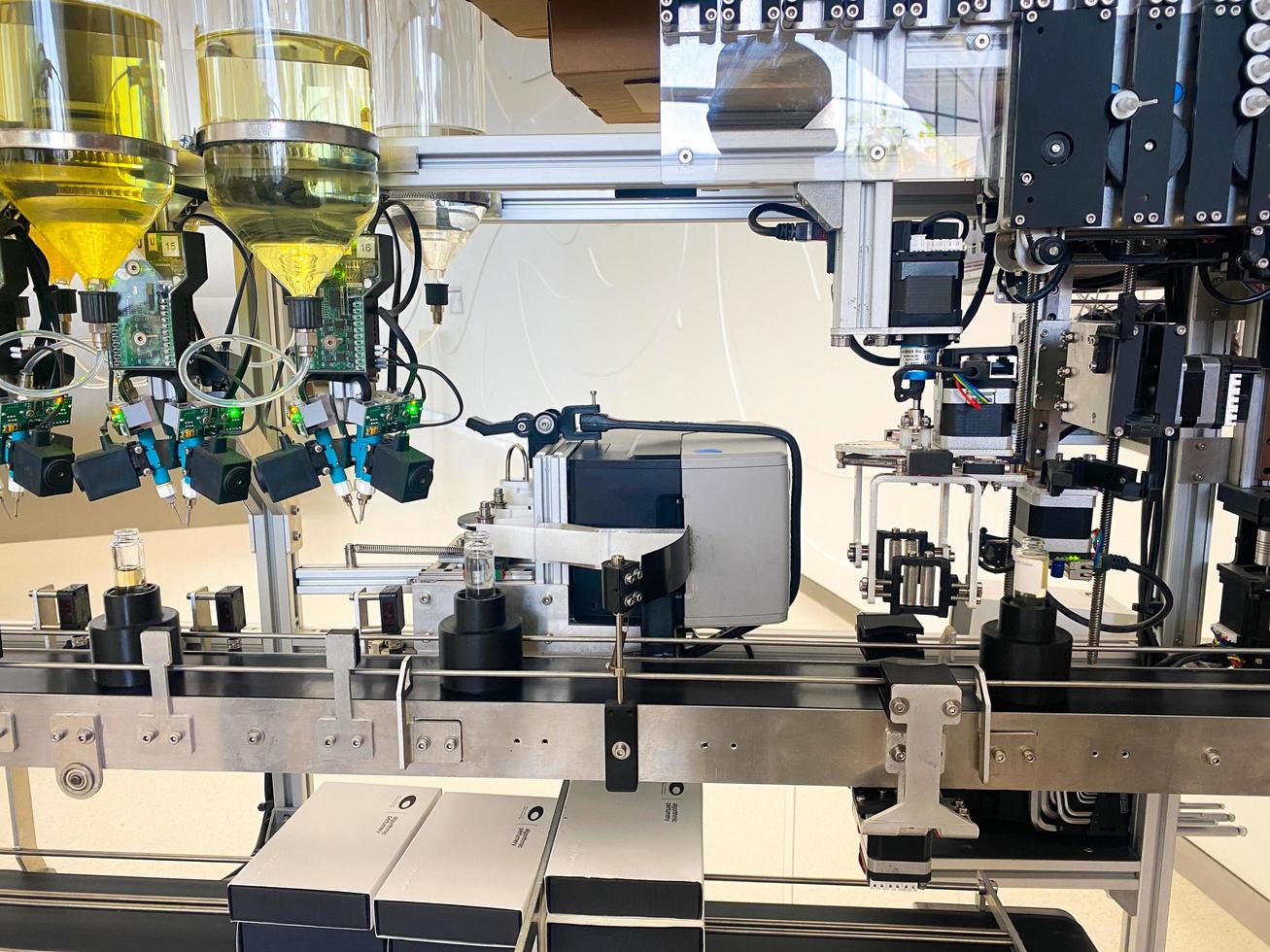 Dubai, UAE, 2022 - Museum of future in Dubai display. Perfume Plant for the production of perfume. Automated system production of perfume in the future. photo