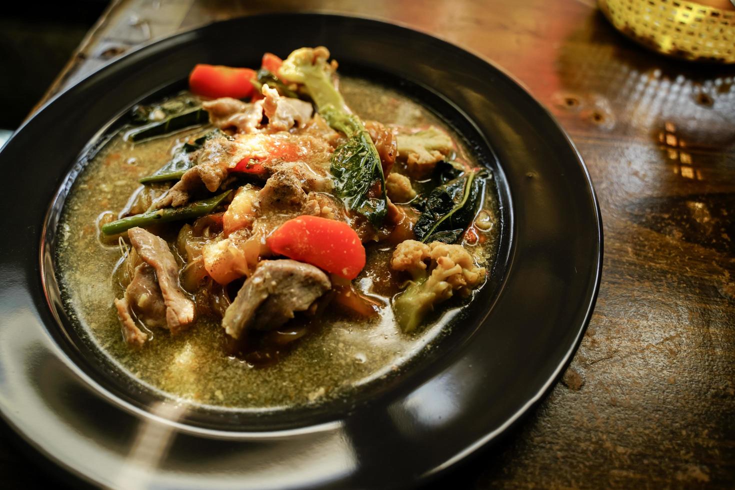 Stir Fried Noodles with Pork and Kale in Gravy  Chinese food and Thai food is popular to eat all over the country. photo