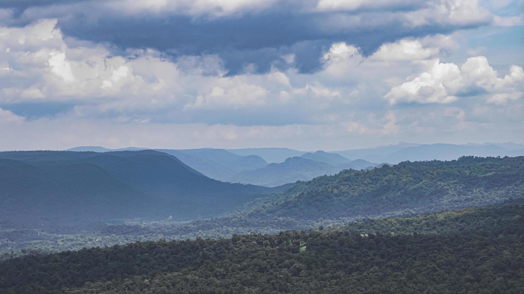 Panorama of high mountains in Thailand wonderful rainy season landscape in the mountains have the whole sky clouds and mist. photo