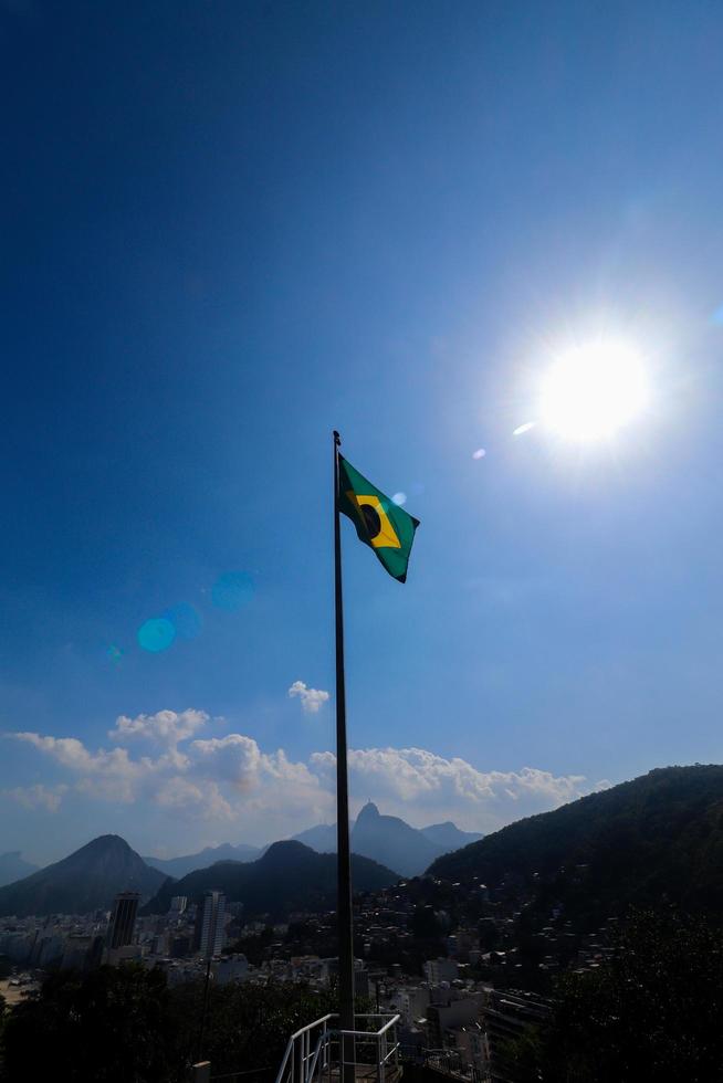 Rio de Janeiro, RJ, Brazil, 2022 - Brazilian national flag at Duque de Caxias Fort, Leme neighborhood photo