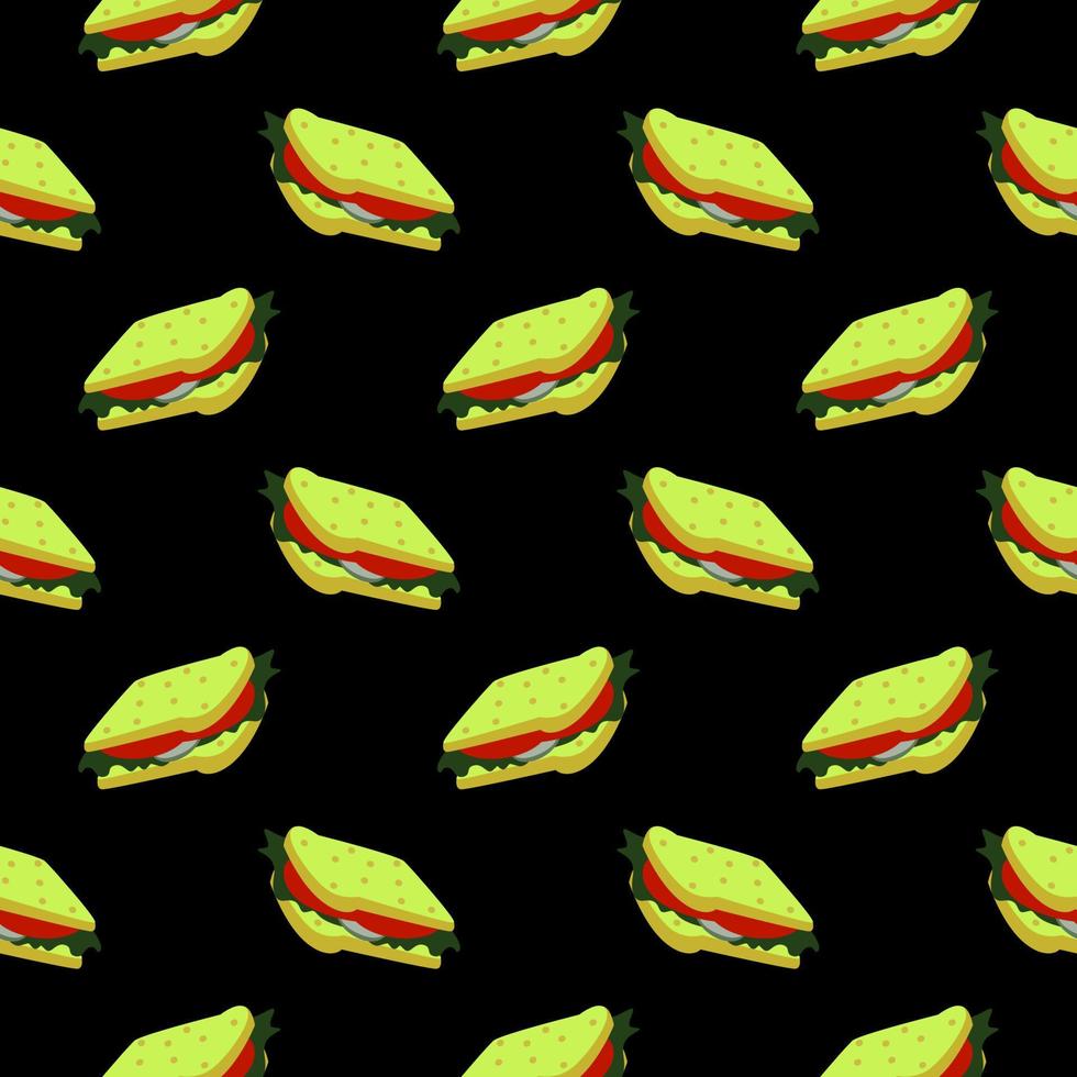 hamburguesas pequeñas, patrón sin costuras sobre fondo negro. vector