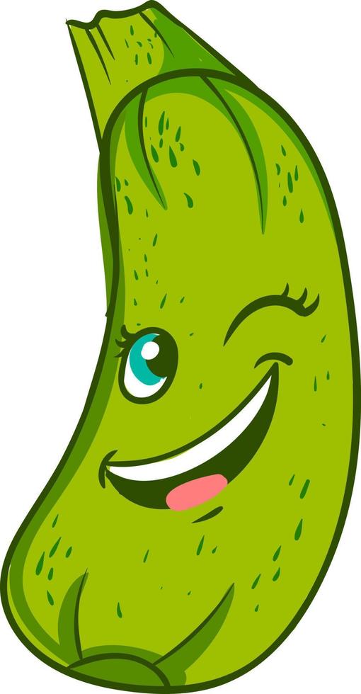 Winking zucchini, illustration, vector on white background