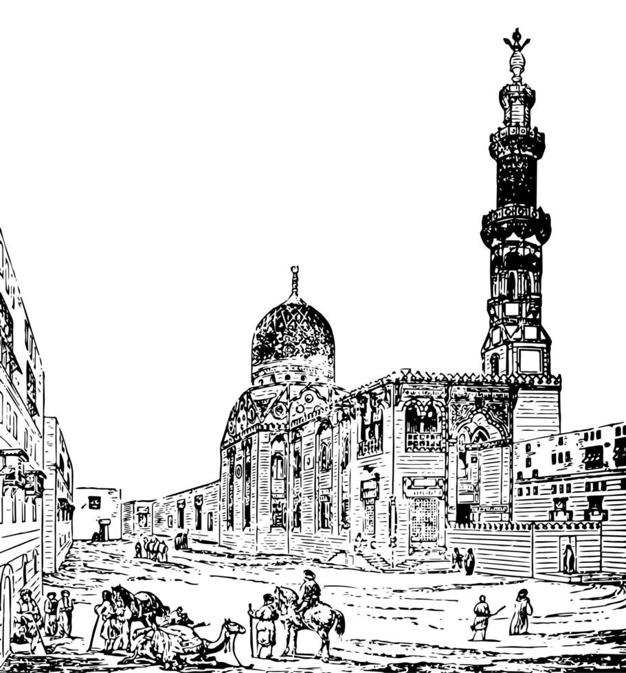 Kaid Bey Mosque, Bey,  vintage engraving. vector