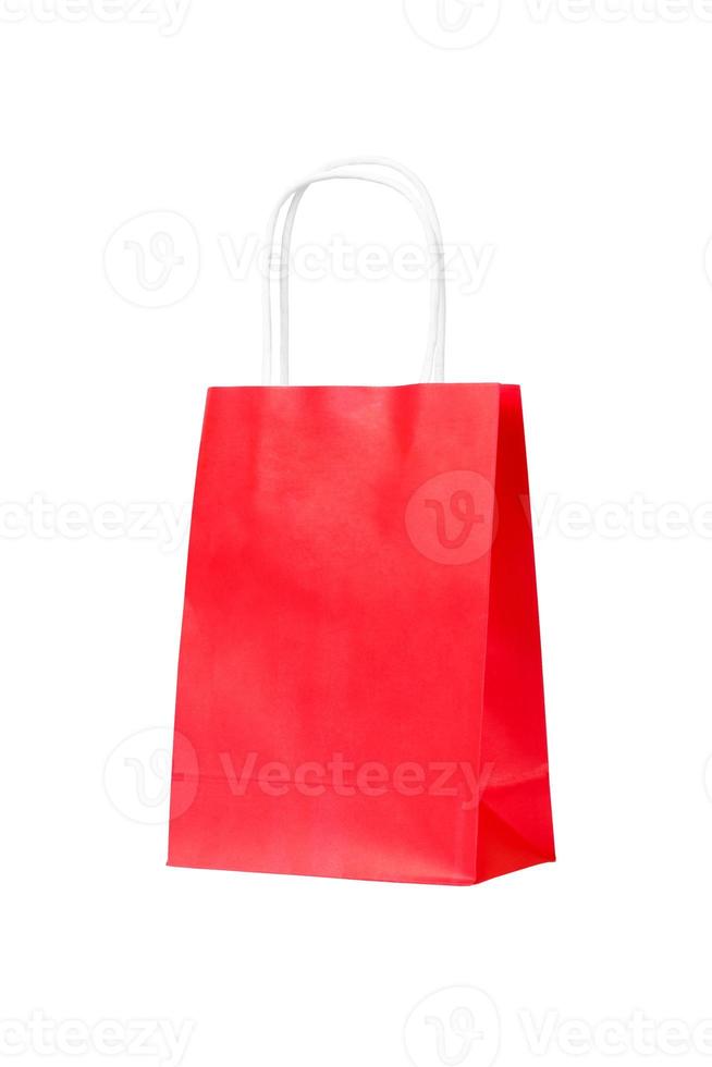 Ecological recycling red shopping bag isolated on white background photo