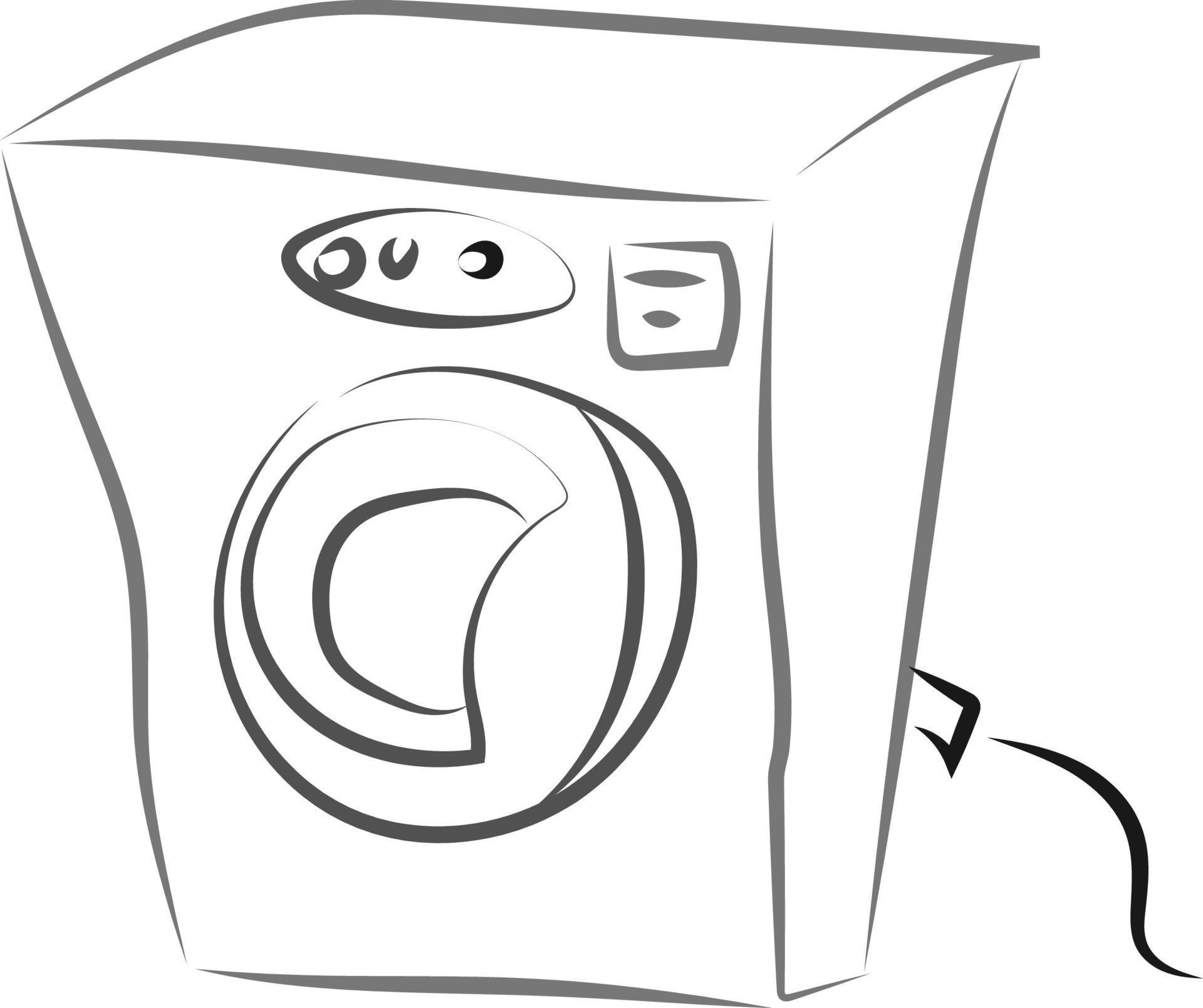 Washing machine drawing, illustration, vector on white background